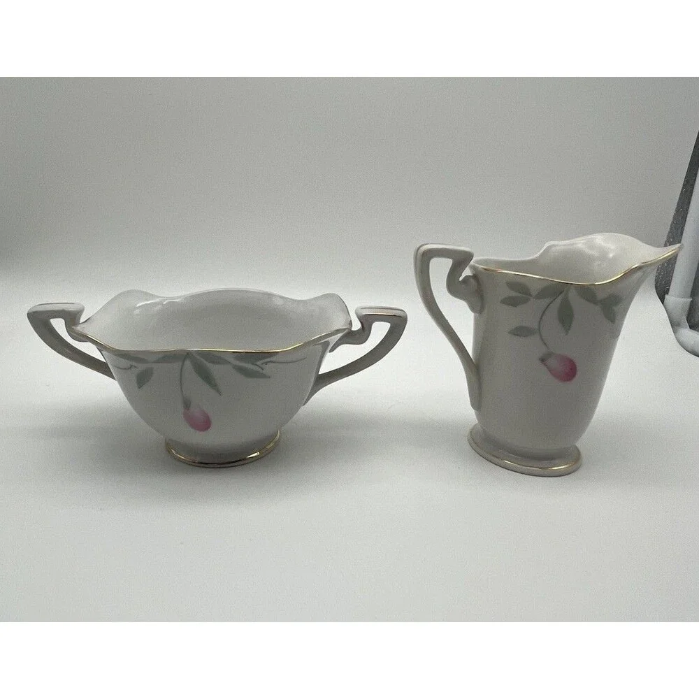 Noritake Azalea Hand Painted Porcelain Creamer & Sugar Set Gold Trim 19322